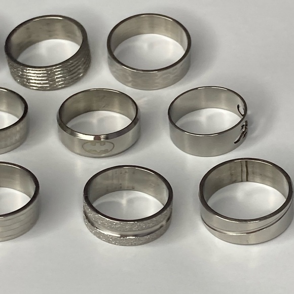 NEW Lot of 11 Stainless Steel Silver Statement Band Rings Size 7-11 - Picture 3 of 4